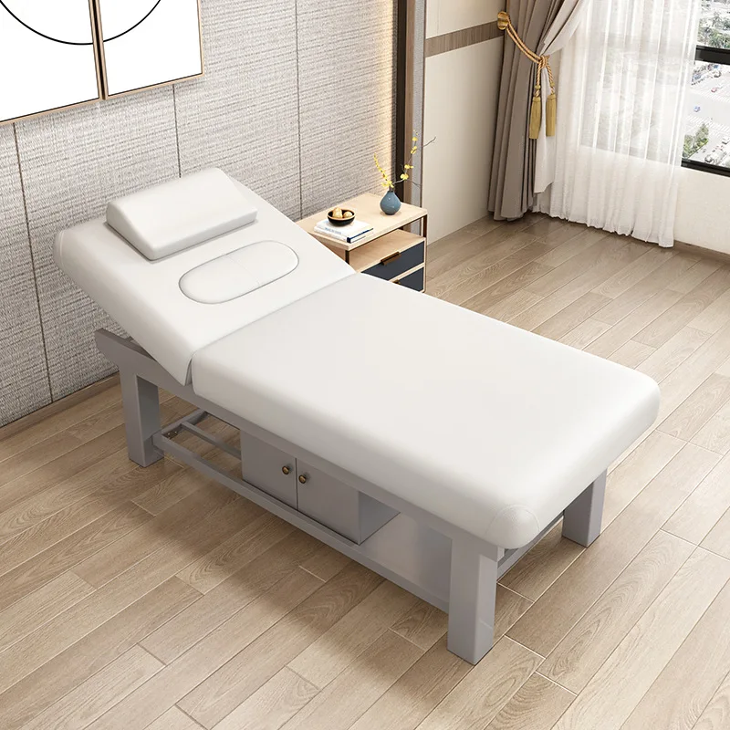 

Portable Massage Bed, Wood Frame 70 x 185 cm, Folding Spa Table, Adjustable Synthetic Leather Facial Bed, Beauty Salon Furniture