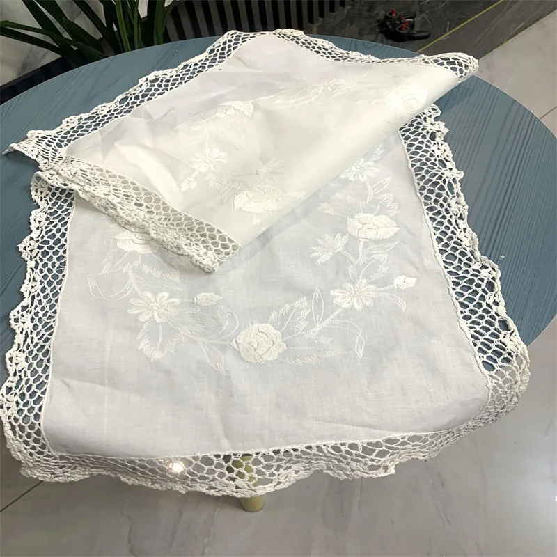 4pcs European Pastoral Pure Cotton Thread Handmade Crochet Retro Cover Handkerchief 26X40CM