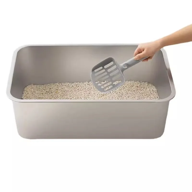 Stainless steel cat litter box oversized anti-splash