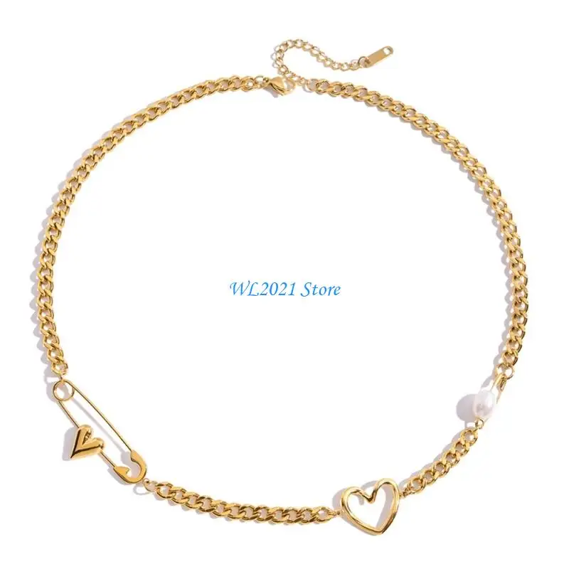 

G5GC Minimalist Heart Paper Clip Necklace Adjustable Collarbone Chain Stylish Gift