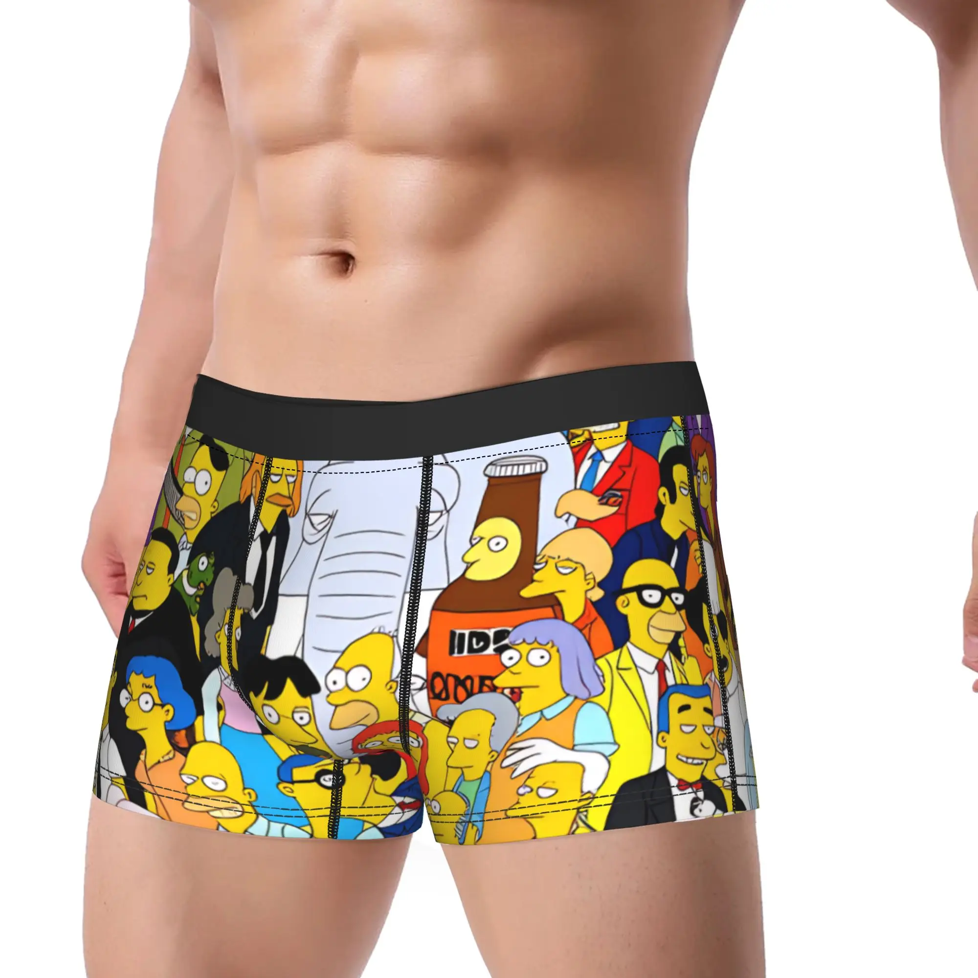S-Simpsons All Characters Yellow Background Collage Boxer Brief Underwear Males Breathable Trunk Printed Large Size Panties