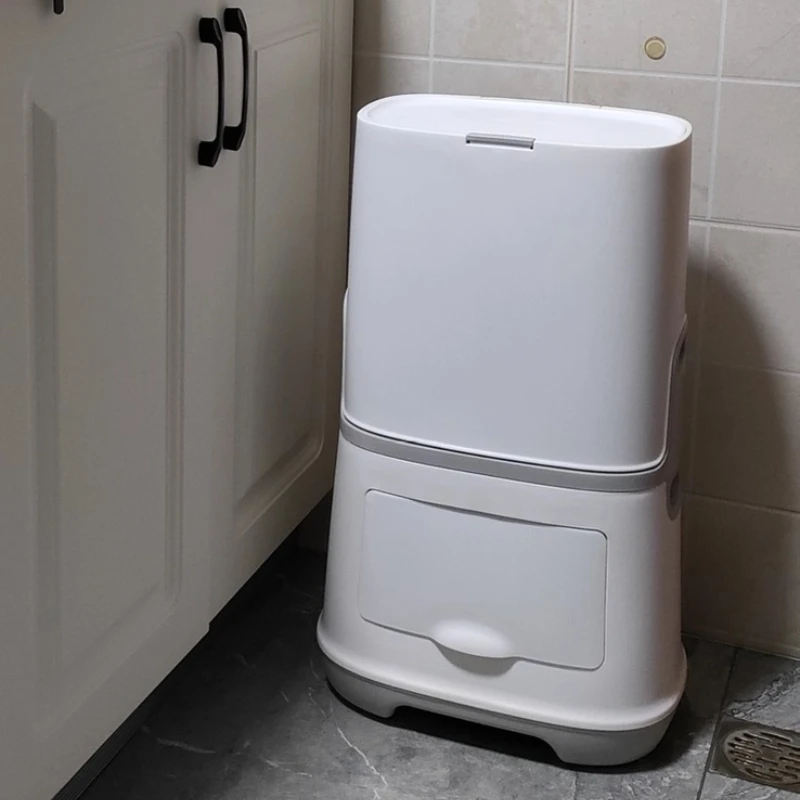 ‌Japanese Dual-Compartment Trash Can - Press-Button Lid, Large Capacity for Kitchen/Bathroom, Touchless Waste Bin