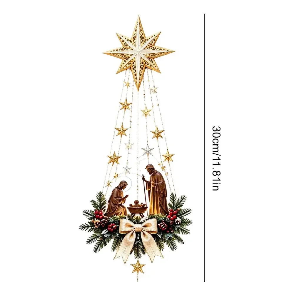Christmas Nativity Wall Decor 2D Acrylic Lighted Star Ornament 30cm Christmas Nativity Scene Wall Art For Home Fireplace - view 6