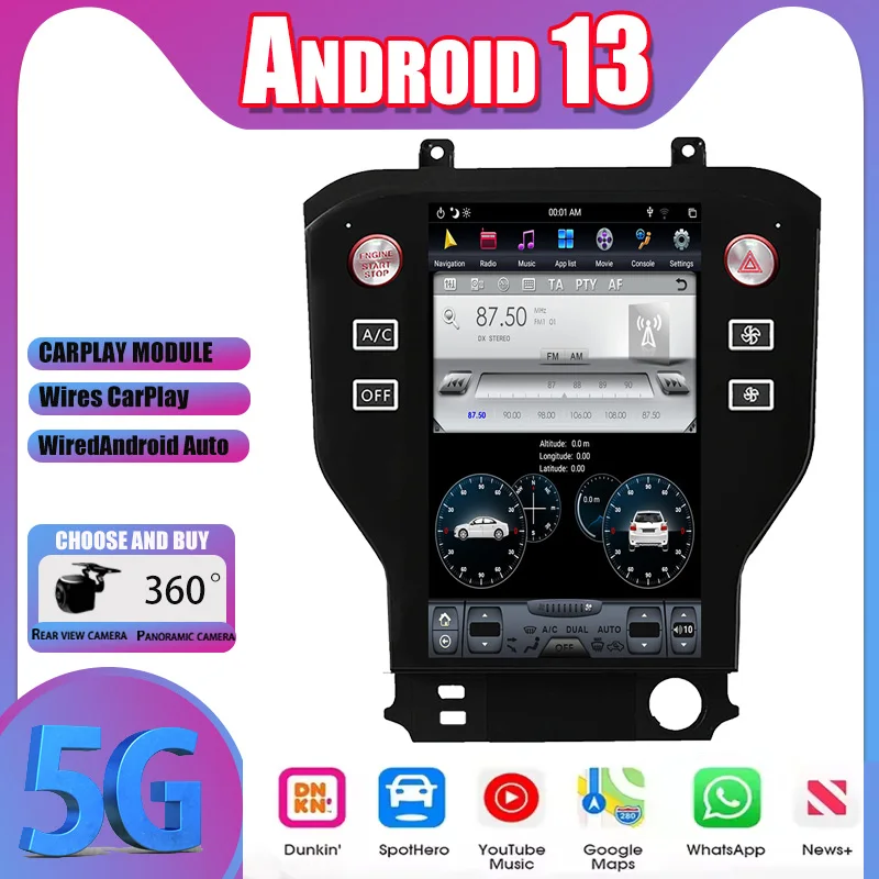 11.8 "Android13 راديو فيديو السيارة لفورد موستانج 2015-2022 Carplay مشغل وسائط متعددة الملاحة شاشة رئيس وحدة استقبال ستيريو