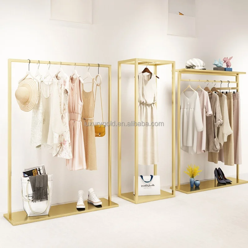 Op Maat. Custom Kleding Stand Metal Boutique Rvs Commerciële Kleding Display Rekken Plank Voor Kleding Winkel