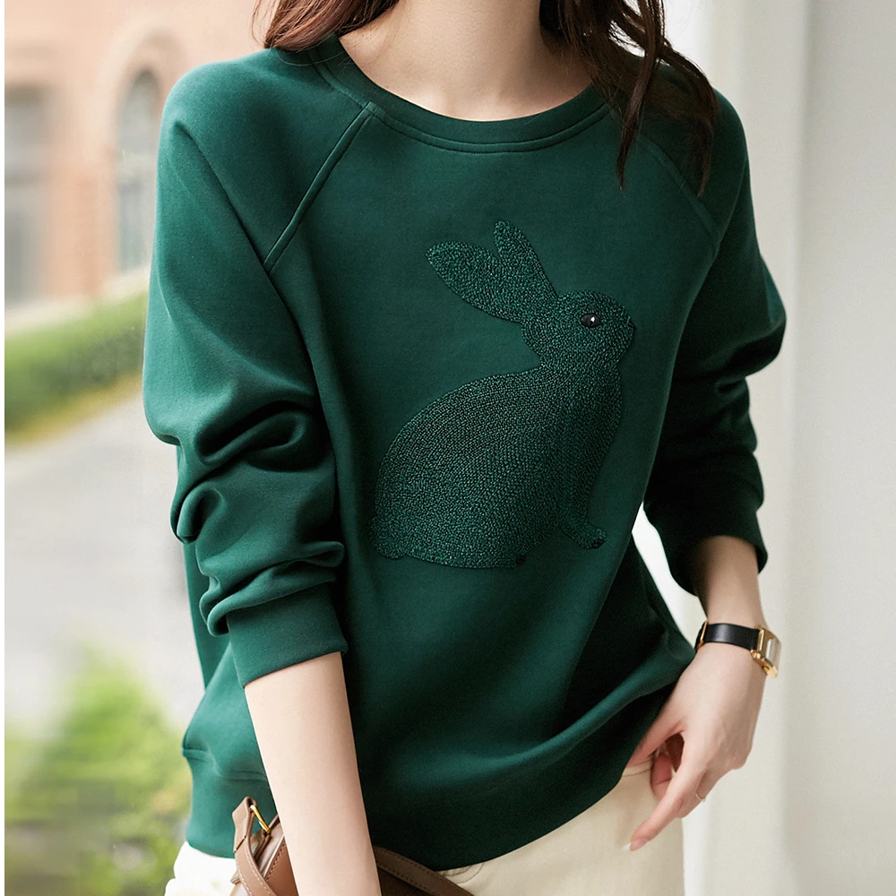 Hooded Splicing Sweater for Women Round Neck Sequins Long Sleeved Loose Casual Pullover Bottoming Shirt Female Fall