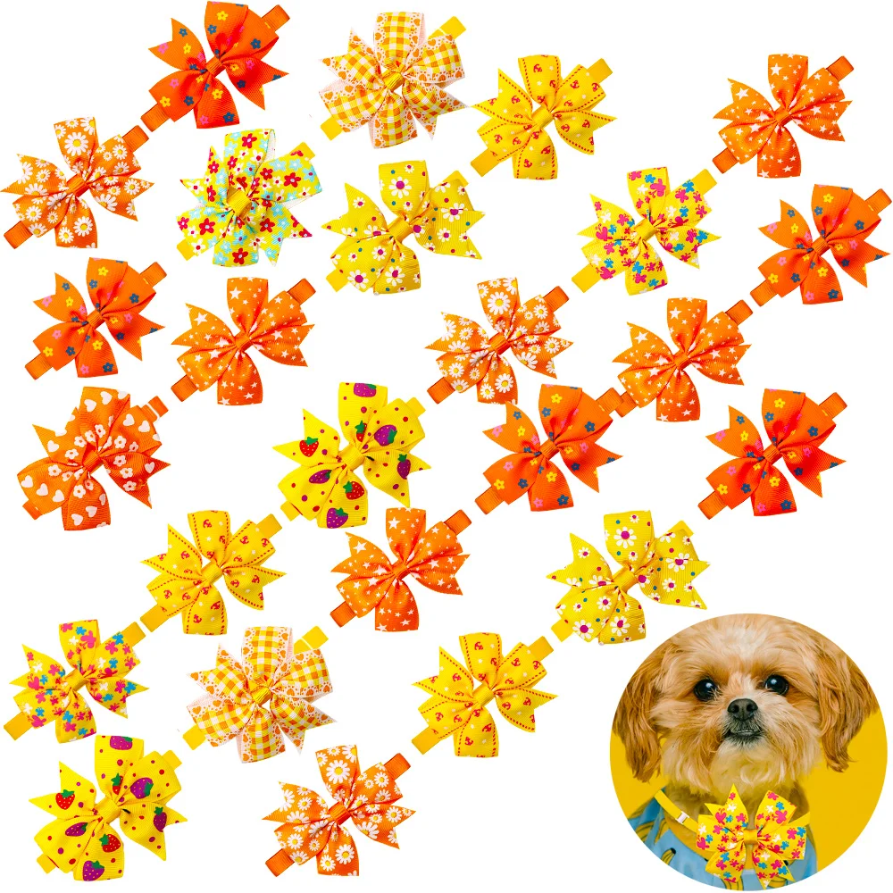 60PCS New Thanksgiving Pet Dog Cat Puppy Bow Ties Adjustable Dog Decorate Yellow Color Festival Dog Bowties Pet Accessories