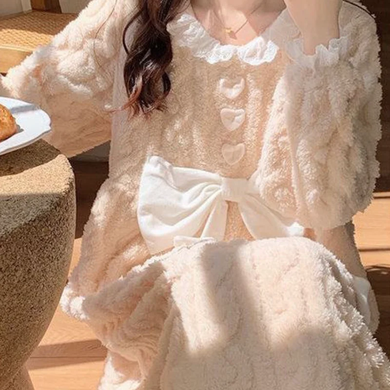 Женская длинная ночная рубашка, хлопковая одежда для сна, зимняя теплая удобная домашняя одежда с длинными рукавами, домашняя одежда, ночная рубашка, уютное пижамное платье