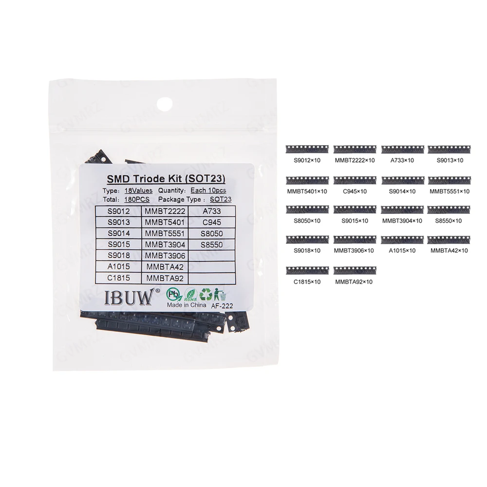 180PCS 18Values SMD Triode Transistor Kit SOT23 (S9012/MMBT2222/A733 etc.) for Arduino DIY Electronic Amplifier Switching