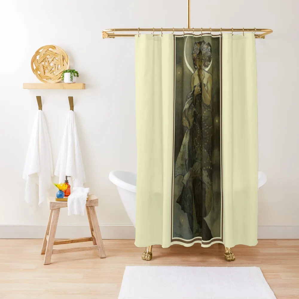 

Mucha's The Moon and The Stars Series - The Moon Vintage Reproduction Shower Curtain Bathroom For Shower Curtain