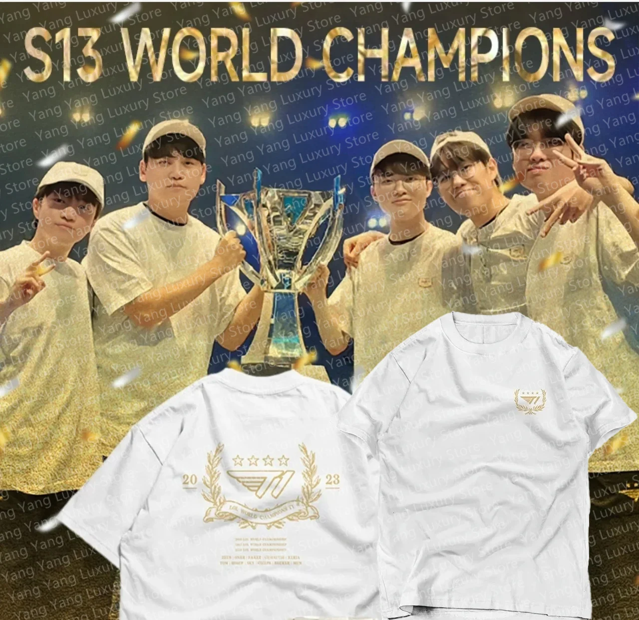 League of Legends Finals S13 T1 team uniform Men T-Shirt Round Neck Short Sleeve Kid T-Shirt Oversized Quick Dry Men's  Clothing