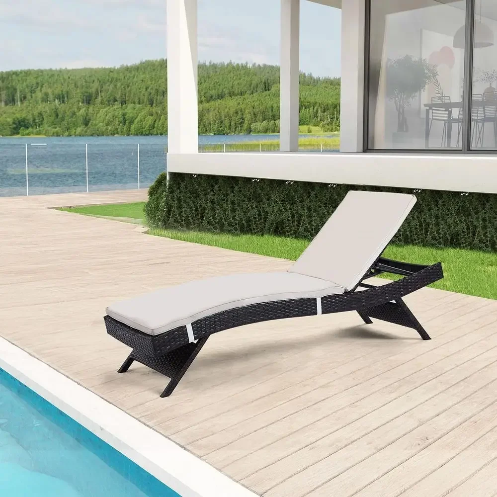 

Chairs Set o 1 with Detachable Cushions, Pool Suthing Recliners PE Rattan Patio Loungers Wicker or Outside Porch Backyard Poolsi