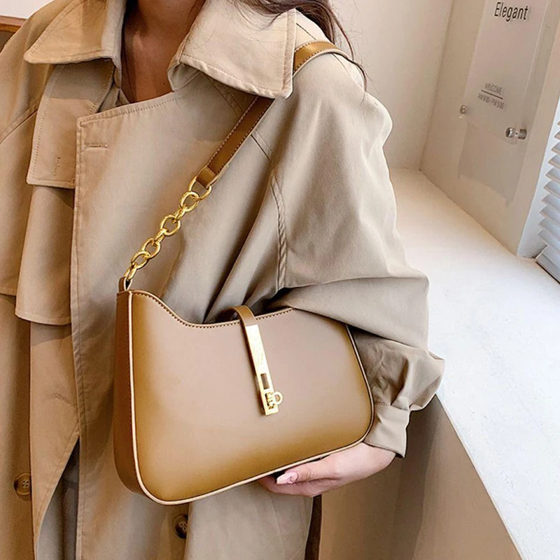 New Texture Handheld Underarm Bag Fashion PU Leather Shoulder Bag Luxury Saddle Bag for Women Designer Handbag