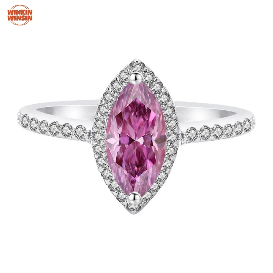 

Winkin Winsin s925 sterling silver moissanite ring, 1-carat 2ct horse eye shaped, with a light luxury and high-end feel