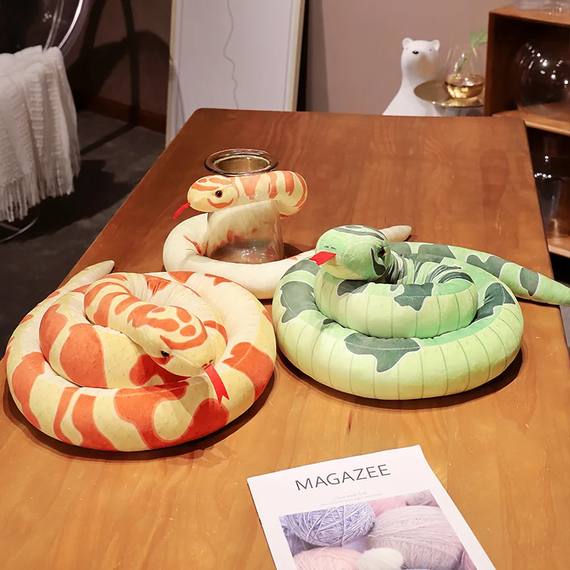 1pc 110/190cm Giant Snakes Plush Toy Cartoon Long Yellow Green Python Stuffed Snake Plushie Children Boys Gift Home Decoration