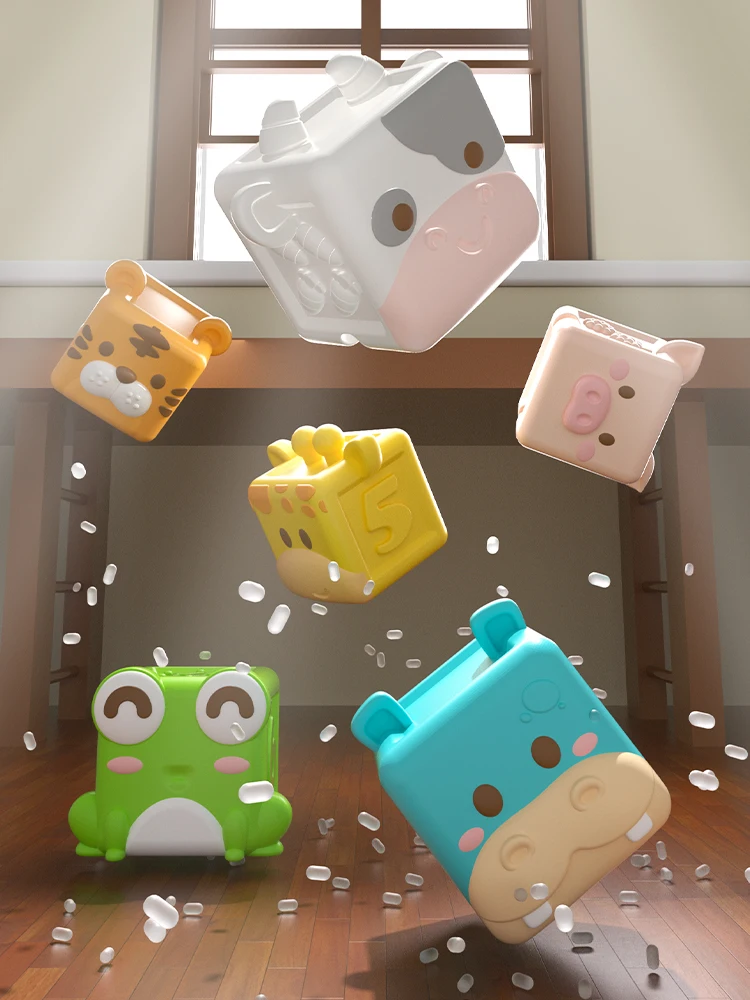 Baby Weiche Bausteine Spielzeug Weiche Zahnen Spielzeug für Babys 3D Cube Tier Bad Spielzeug Baby Frühe Pädagogische Passenden Sensorischen Spielzeug – Detail 2