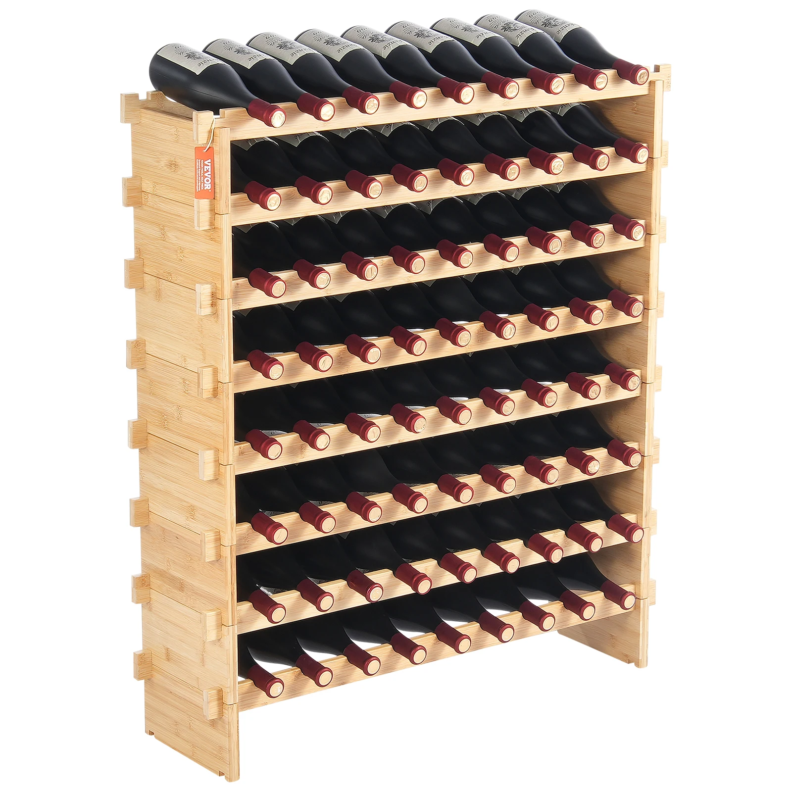 VEVOR 72 Bottle Upgrade Modular Wine Rack Pinot Bottles 8-Tier Bamboo Wood Floor Freestanding Wines Holder for KitchenBar Cellar