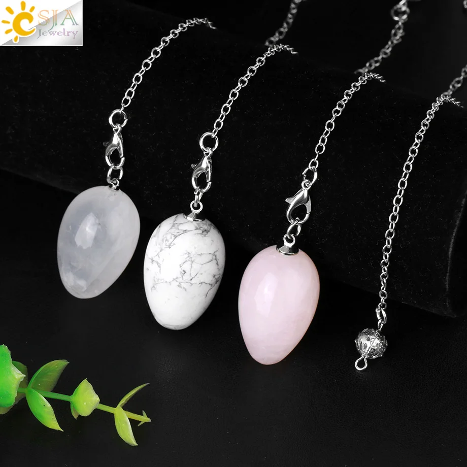 CSJA Crystal Pendulums for Dowsing Divination Natural Stone Egg Shape Pendant Esoteries Radiesthesia Pendulum Pendulo S973