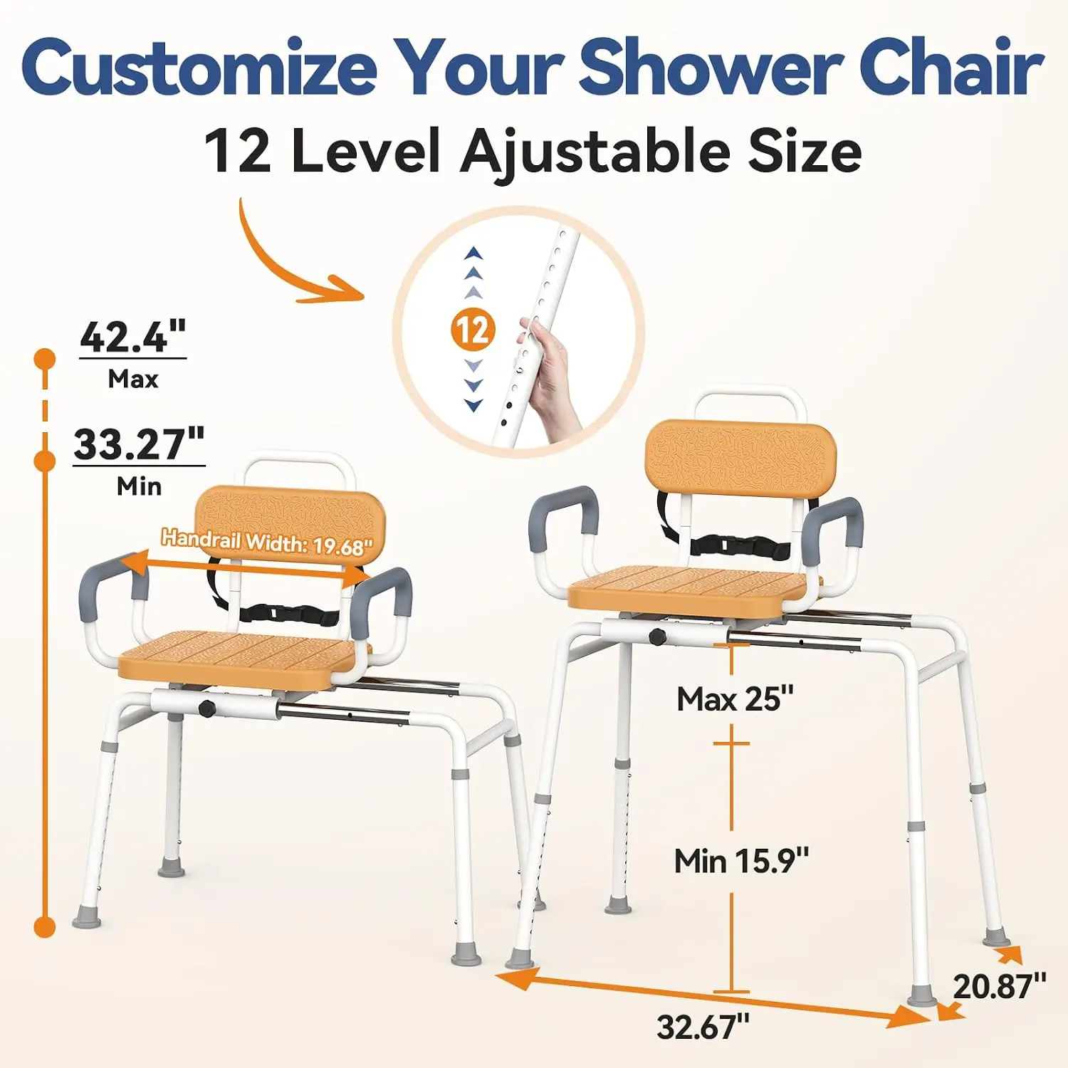 Sliding Shower Chair Swivel Tub Transfer Bench, 350 lbs, Wood Brown | Rotating Transfer Bench with Slide-in Design, Adjustable Height Bath Seat for Seniors Disabled, FSA/HSA Eligible