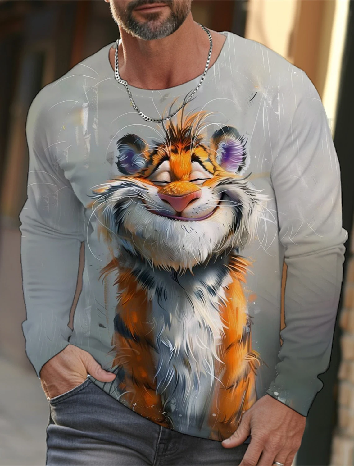 

НОВАЯ мужская забавная футболка с 3D животным принтом в стиле хип-хоп в стиле Харадзюку, свободный топ с длинными рукавами, модная мото рубашка, хлопковая осенняя уличная одежда