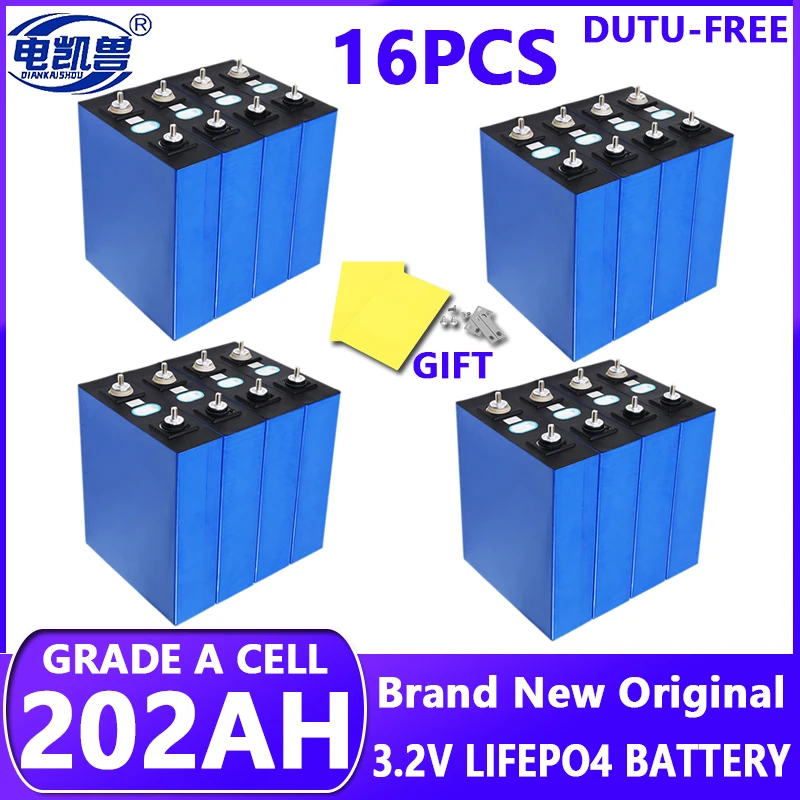 

16pcs new 3.2V 200Ah LiFePO4 Battery Rechargeable Cell 304Ah 280Ah 105Ah Grade A For DIY 12V 24V 48V Battery Pack free shipping