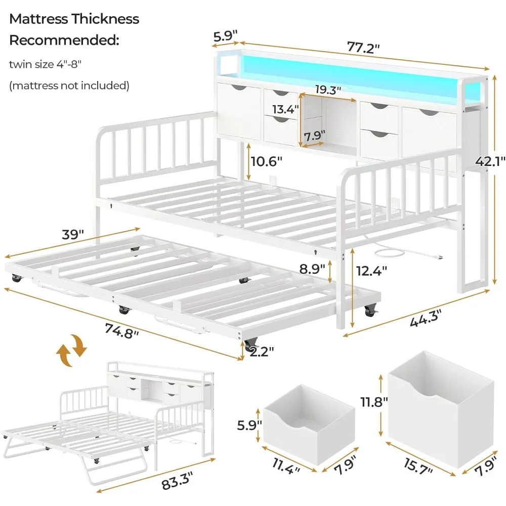 سرير نهاري مع دولاب، سرير نهاري مزدوج مع لوح رأسي للتخزين ومحطة شحن، سرير معدني مزدوج قابل للتعديل الارتفاع