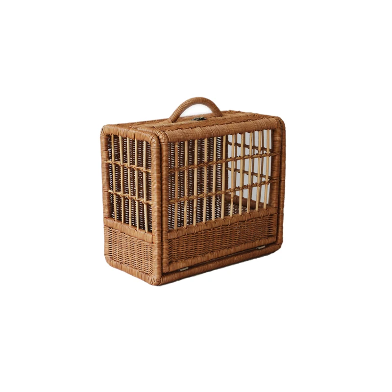 

Handmade Real Rattan Cat Go out Trolley Luggage Labor-Saving Four Seasons Universal Breathable Summer Cat Bag