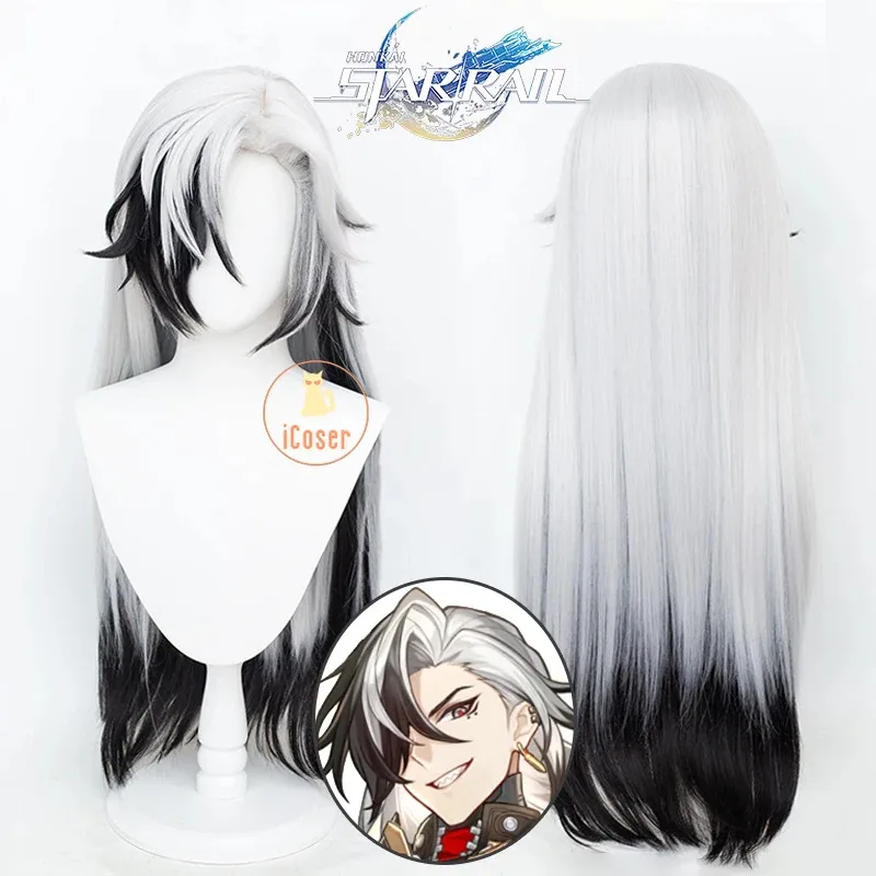 

Boothill Cosplay Wig Earrings Honkai Star Rail 80CM Gray White Black Hair Galaxy Ranger Halloween Party Women Men Props iCoser