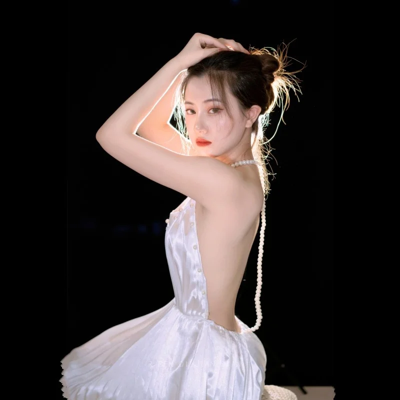 

Pearl Backless Dress Women's Photography Clothing Personal Artistic Portrait Photography Clothes Young Girl Style Studi...