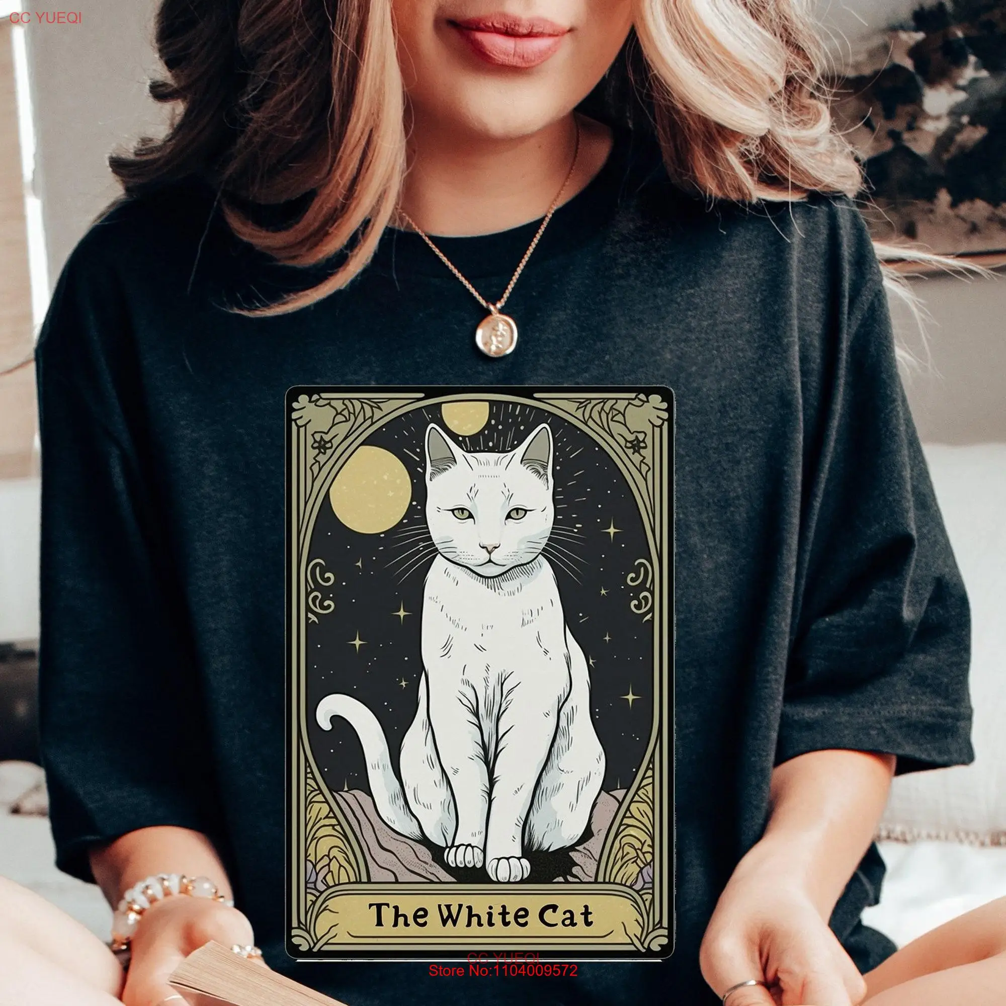 Die weiße Katze Tarot karte T-Shirt Frauen Mutter Baumwolle mit langen oder kurzen Ärmeln