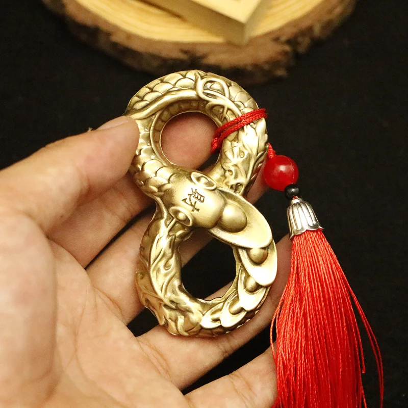 Brass Wealth Infinite Lucky Zodiac Snake Handle Piece Craft Ornament High-end Gift