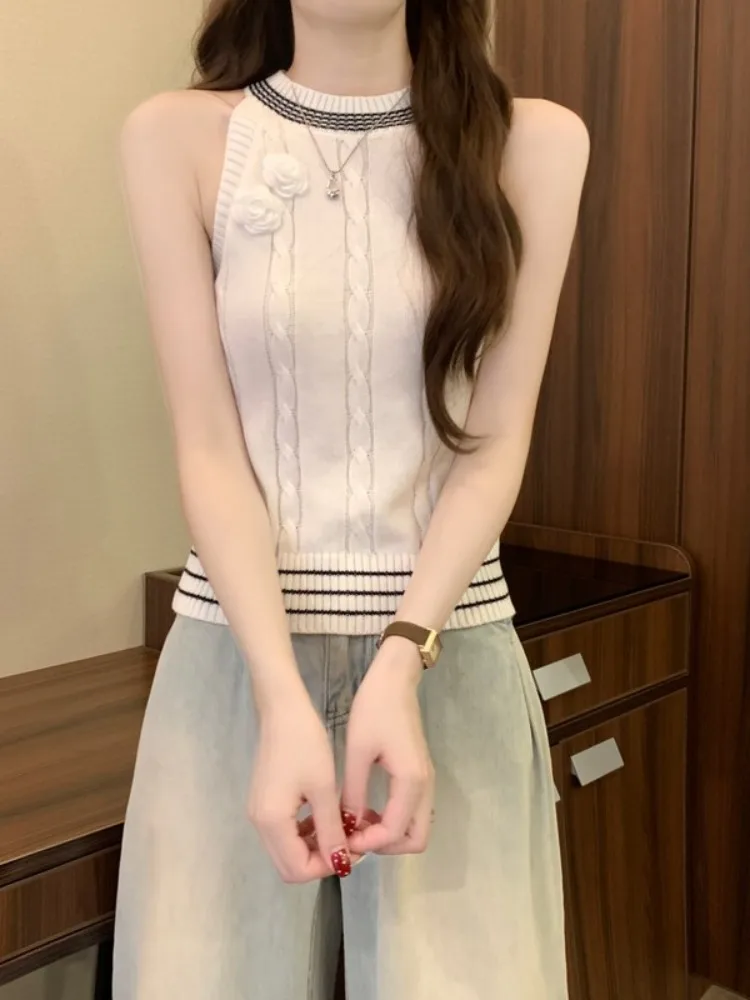 

Design Sensation 3D цветочный сращивающий персиковый вязаный топ женский летний новый круглый жилет Ne Svel верхняя одежда Small irt