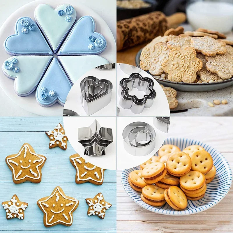 30Pcs Cookie Cutter Stamp Set Stainless Steel Embosser Biscuit Press Fondant Cake Decor Baking Tools