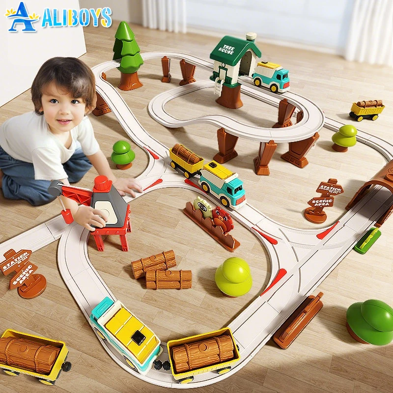 Ensemble de Train sur Rail électrique, voie ferrée, forêt, ville, modèle de voiture d'ingénierie, jeu d'aventure, jouet éducatif pour enfant, cadeau pour garçon