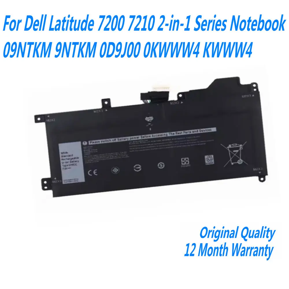 

New 7.6V 38WH 1FKCC Laptop Battery For Dell Latitude 7200 7210 2-in-1 Series Notebook 09NTKM 9NTKM 0D9J00 0KWWW4 KWWW4