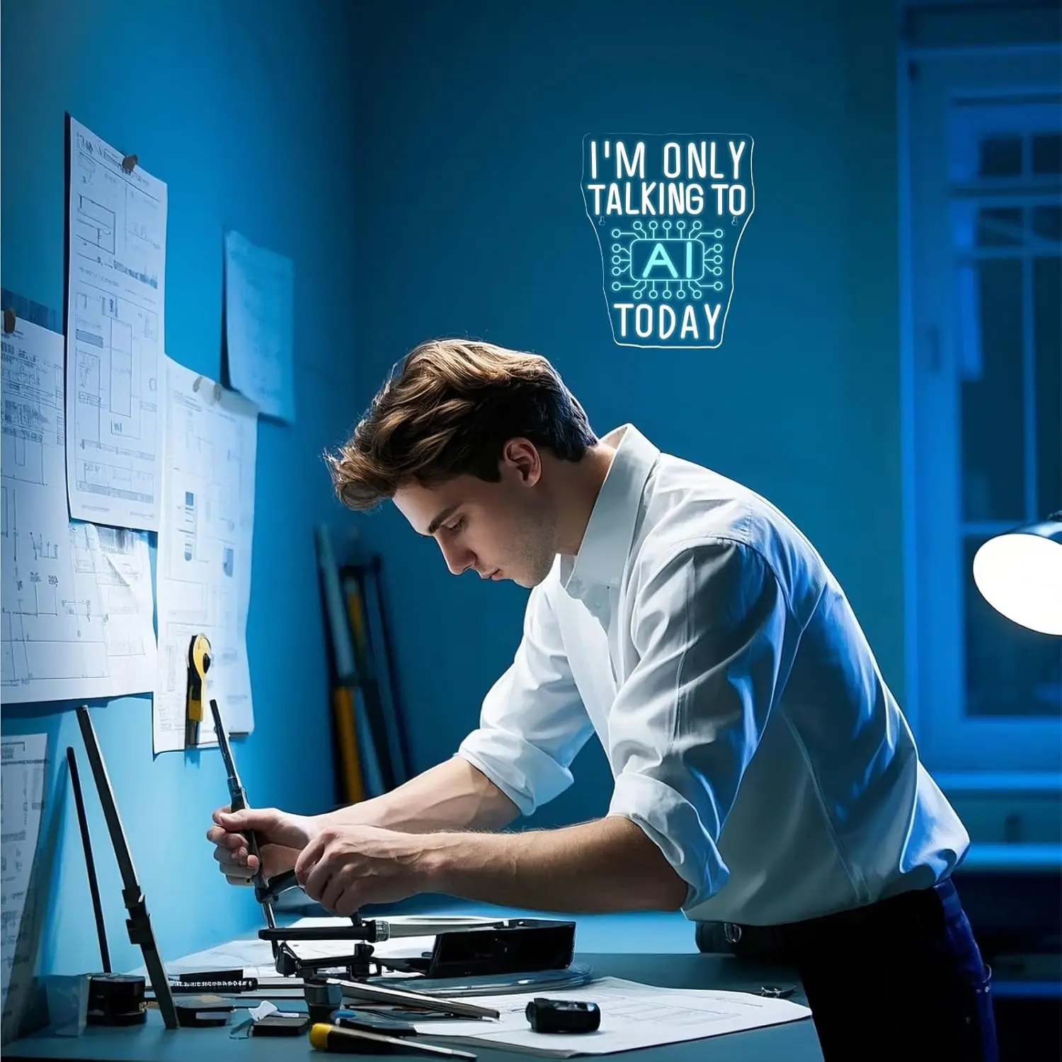 أنا فقط يتحدث مع AI اليوم النيون تسجيل USB عكس الضوء مصباح ليد غرفة الألعاب غرفة نوم مكاتب بار ديكور المنزل شخصية هدية #2