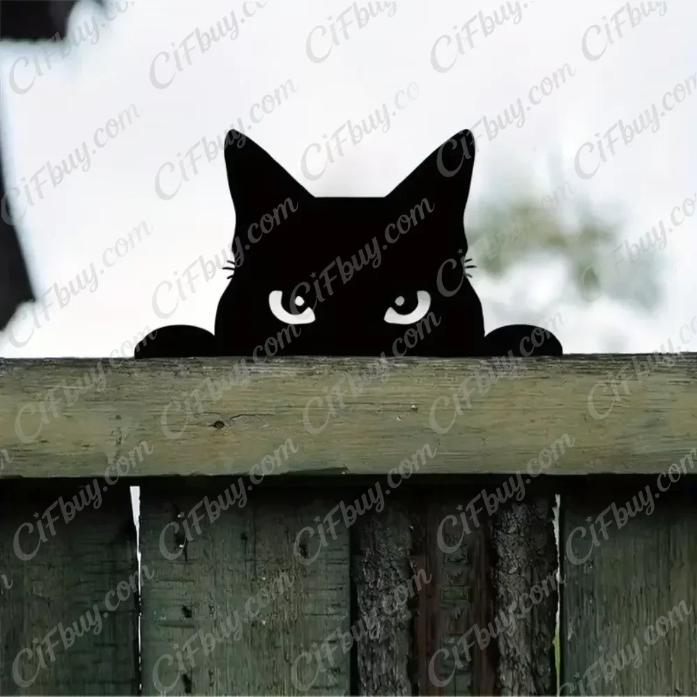 CIFbuy Black Metal Peeping Cat Sculpture Lawn Ornament for Yard Garden Outdoor Decor Charming Animal Statue Gift Idea