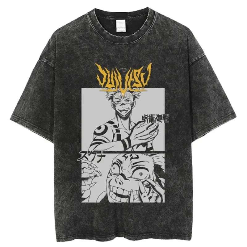 

Anime Jujutsu Kaisen Ryomen Sukuna Harajuku Vintage Washed T-Shirt Cotton Men Streetwear Oversized Women Short Sleeve Unisex Y2k