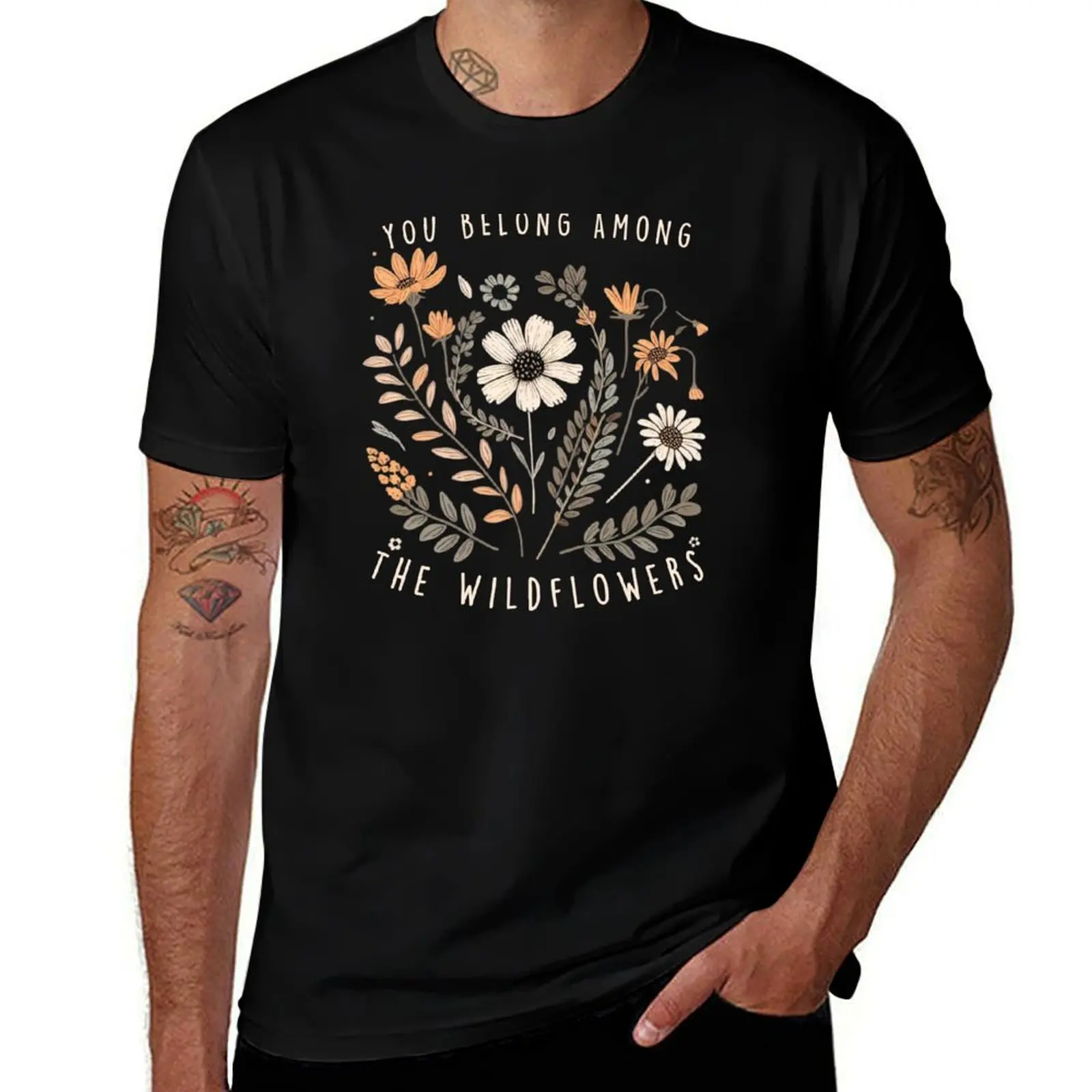 T-shirt You Belong Among The Wildflowers, haut décontracté minimaliste à manches courtes