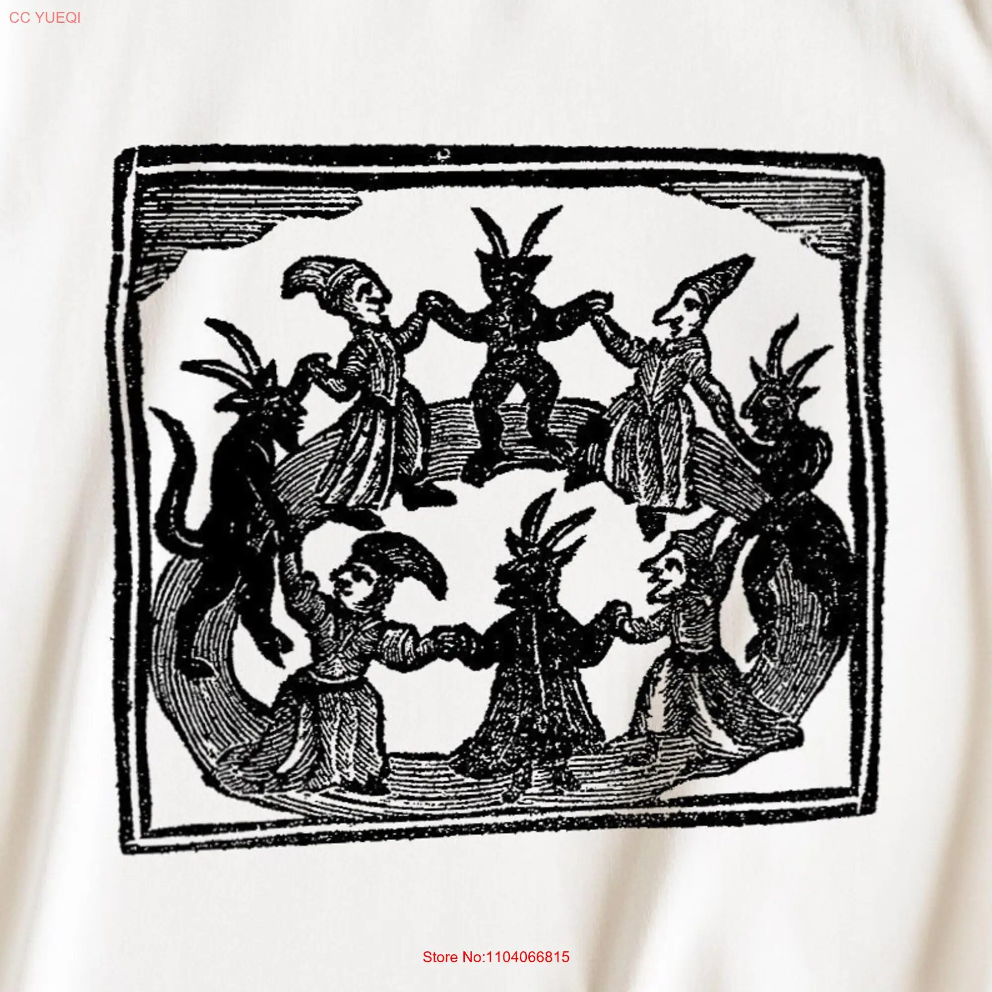 Witches And Devils Dancing In A Circle T Shirt Adult Organic Cotton Remastered Vintage Occult Art Oversized Print