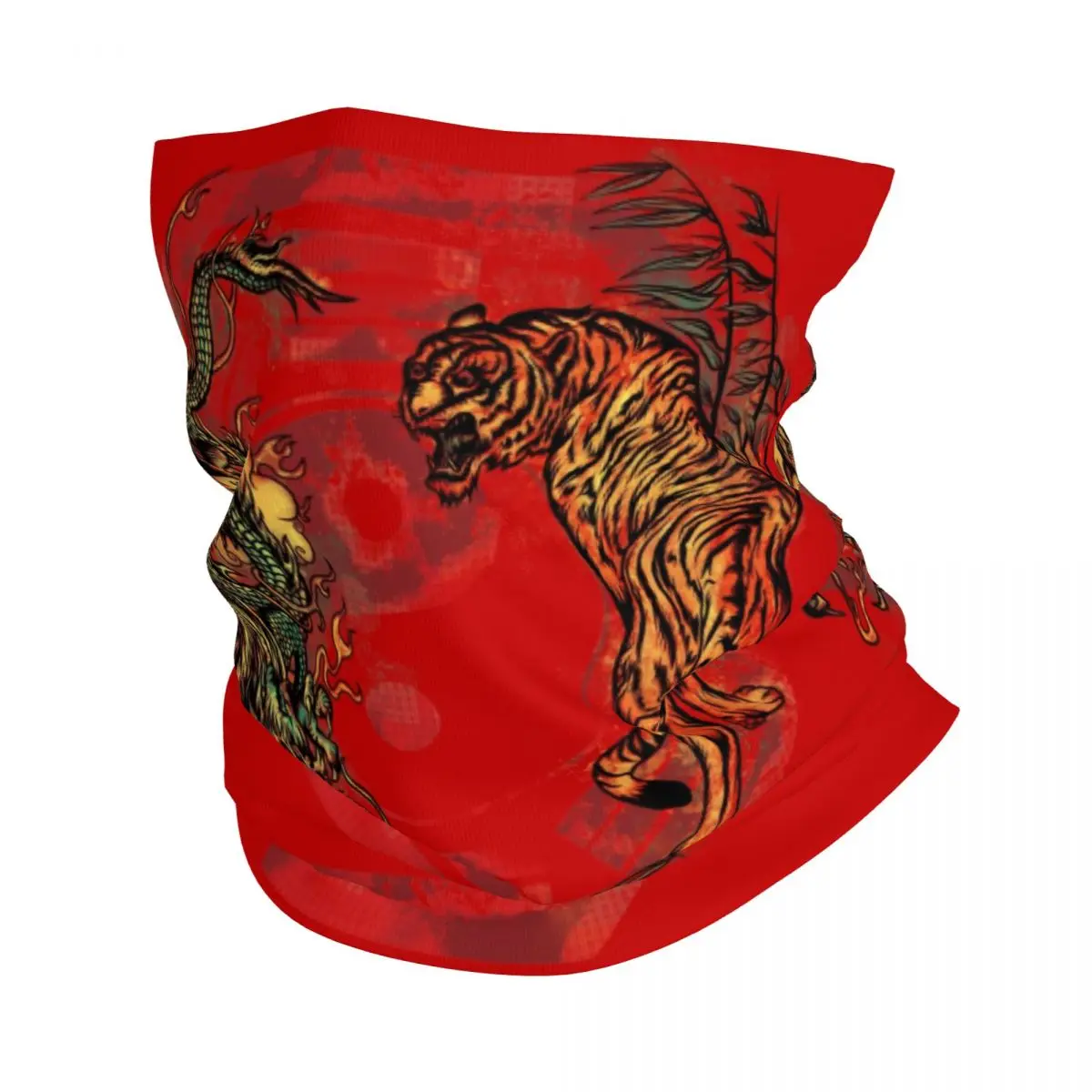 Dragon Tiger Crest Bandana Neck Warmer Women Men Winter Ski Hiking Scarf Gaiter Yin Yang Chinese Martial Arts Face Cover