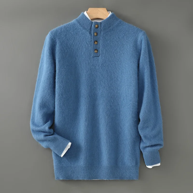 Nuovo maglione di Cashmere di visone spesso da uomo autunno inverno con un maglione lavorato A maglia oversize allentato con colletto alla coreana Casual per basi di calore