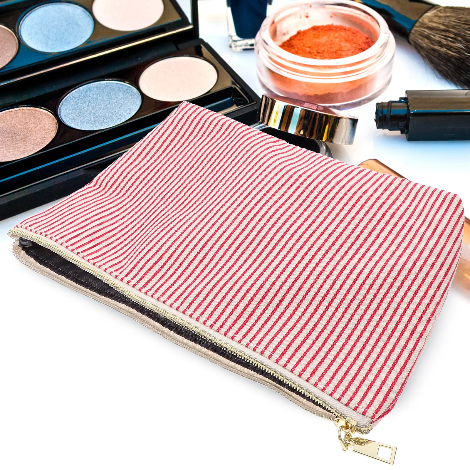 

2pcs Red Striped Large Large Makeup Bag Organizer Capacity Travel Bags Set for Girls Storage Makeup Toiletries