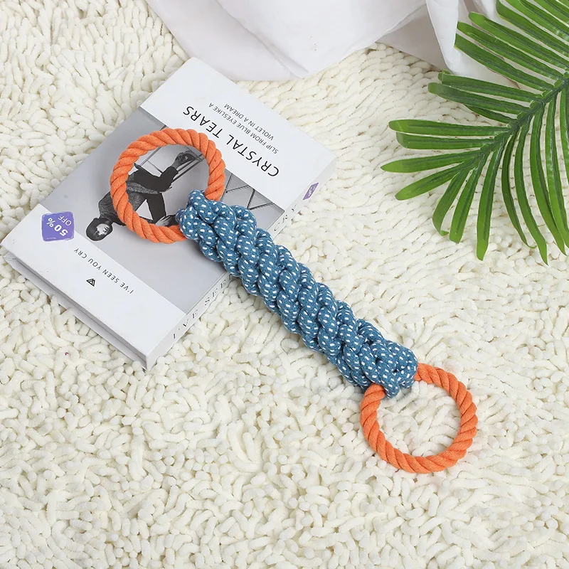 Pet dog toy Double-ring chewable cotton knot toy Tooth cleaning Durable braided bone rope Pet teething toy Pet supplies