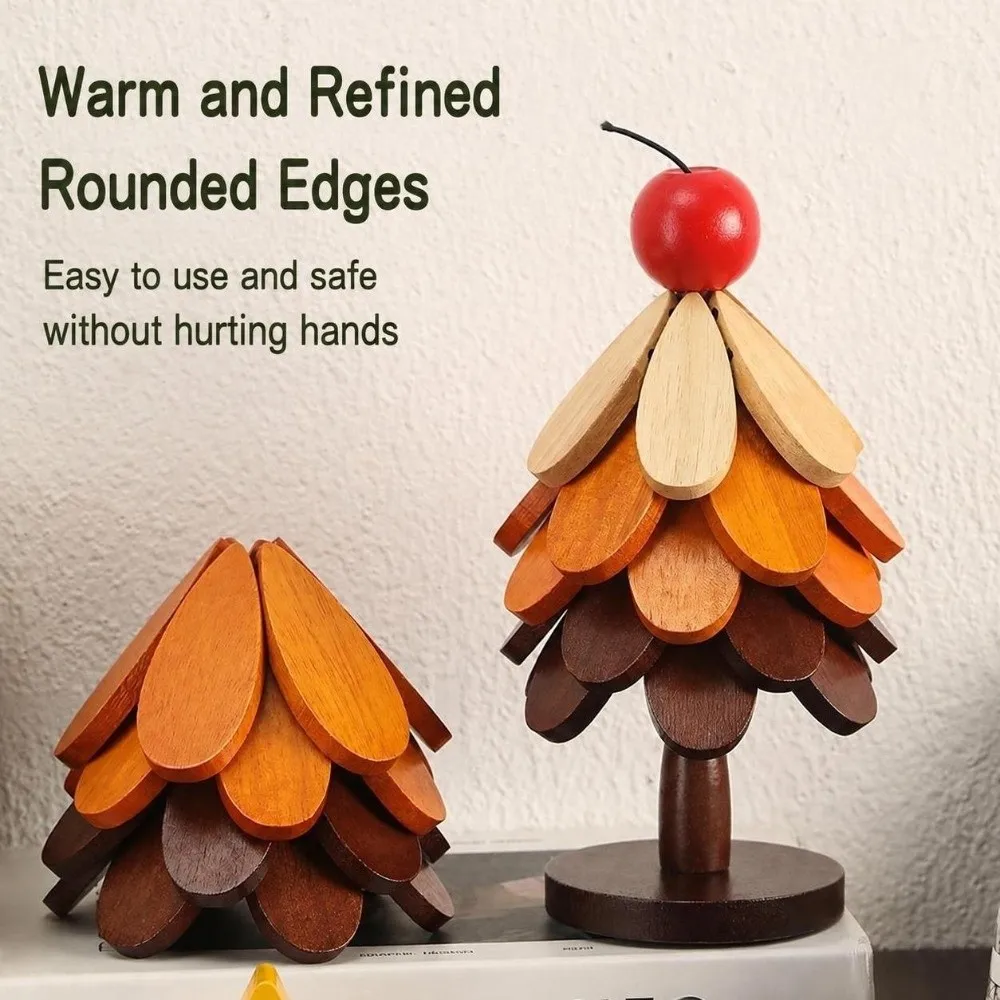Multi-functional Wooden Coaster Set 3/4/5-Layers Tree-shaped Cup Pad With Storage Stand Insulation Hot Pad Table Decor