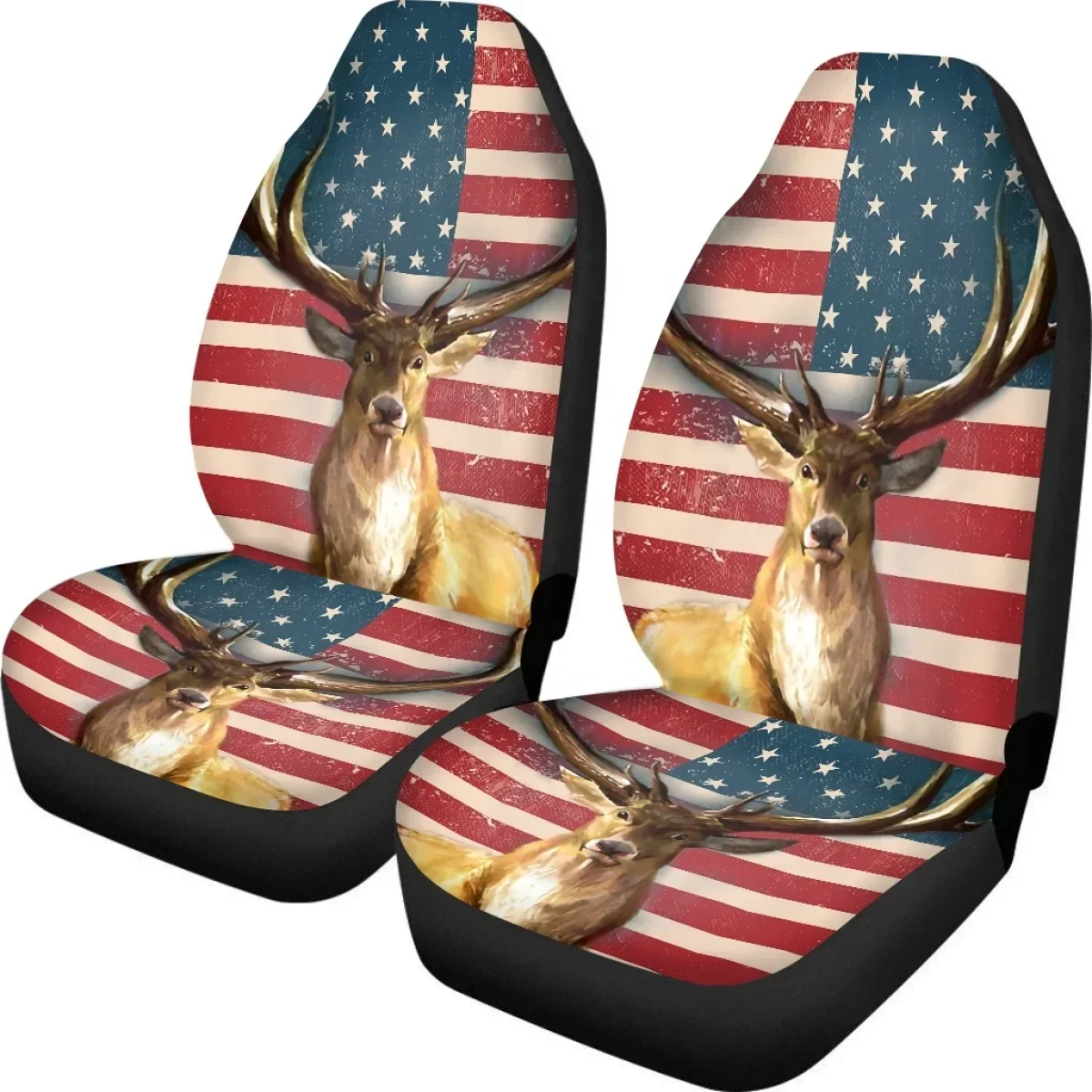 Elk Design Car Seat Covers Set America Country Flag Pattern Vehicle Clean Protector Easy Installation Anti-dirt Ornaments New