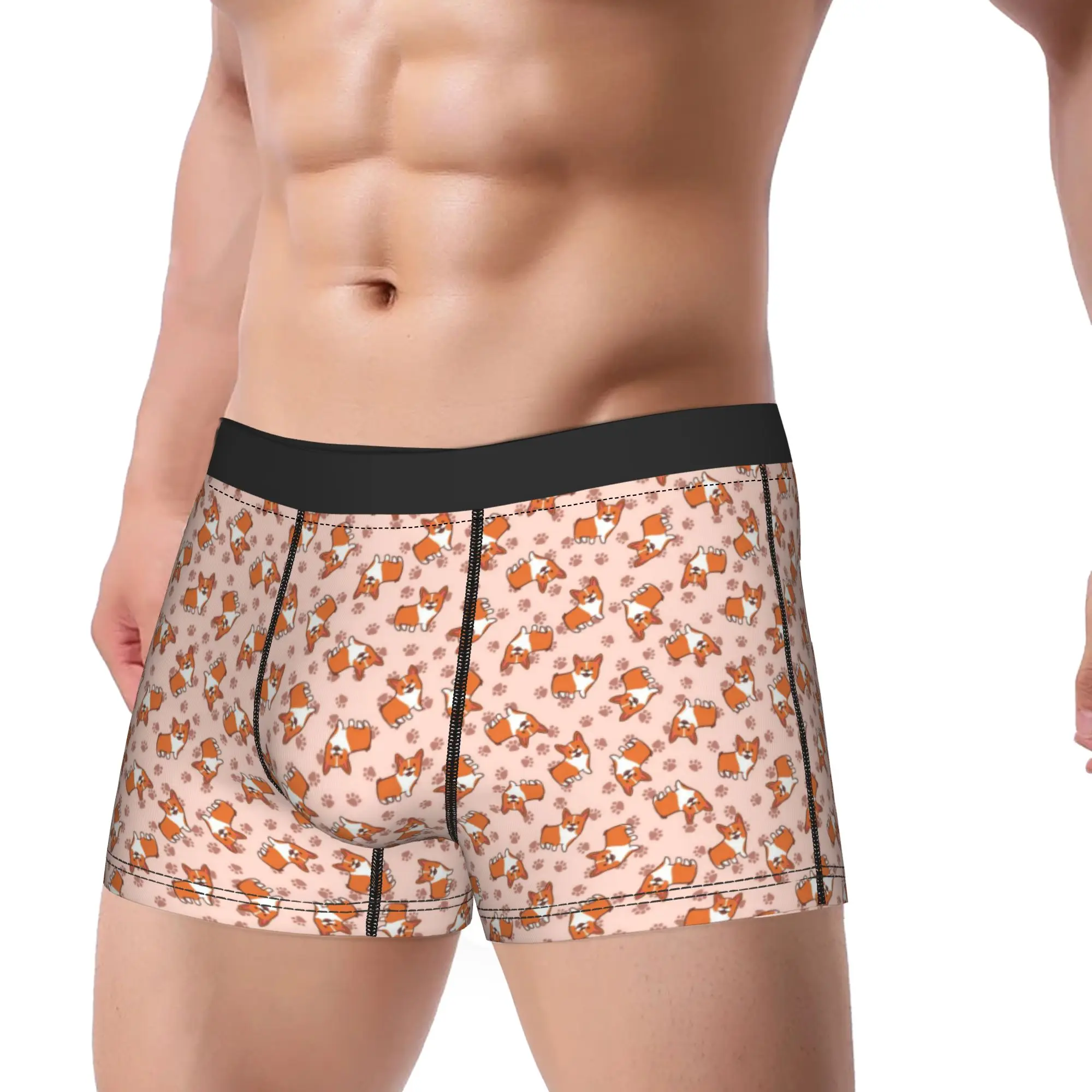 Cute Happy Corgi Dog Animal Cartoon Boxer Brief  Underwear Quality Men Sexy Soft Boxer Shorts Printing Plus Size Underpants