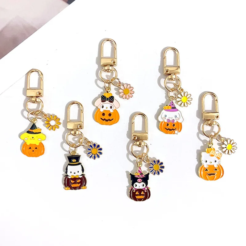 

2024 Pumpkin Halloween Sanrio Cartoon Keychain Pendant Hello Kitty Pochacco Cinnamoroll Anime Cute Cartoon Backpacks Ornament