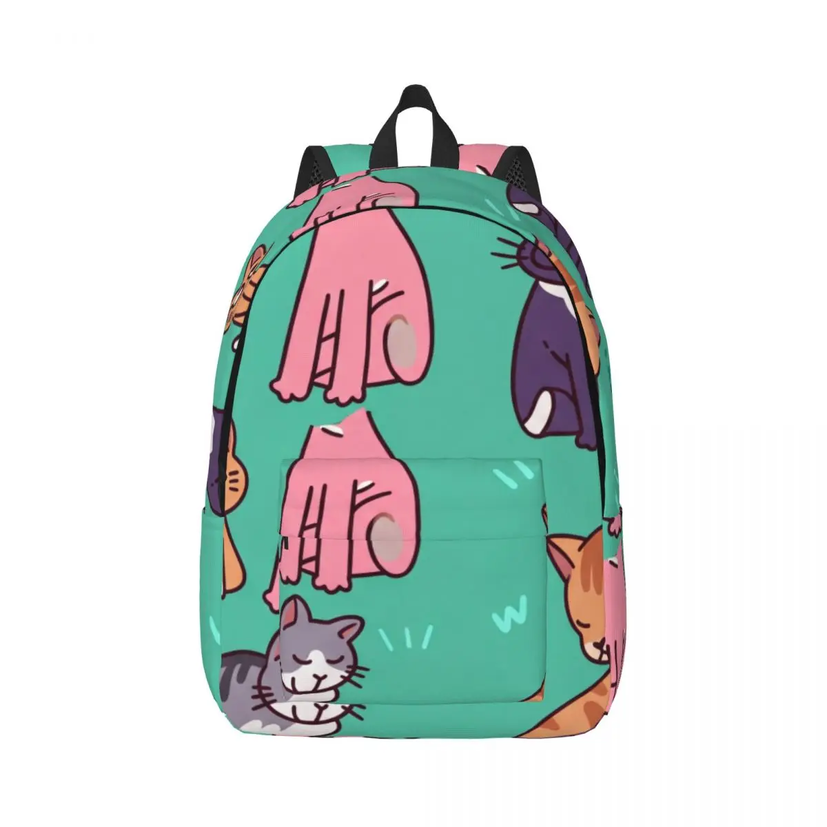 Holiday Gift Backpack Allover Colorful Cats Whimsical Illustration Turquoise Multi Personalized School Bookbag for Birthday Kids