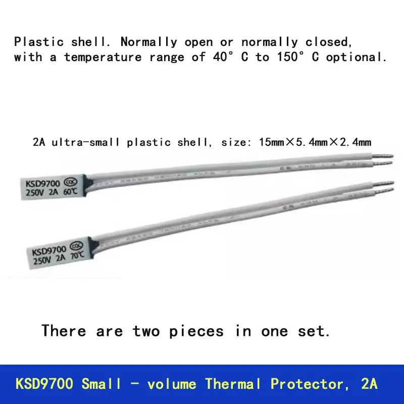 2 PCS TB02/KSD9700 Protetor térmico ultrapequeno. Invólucro de plástico, 40 ° C-150 ° C normalmente fechado e aberto, interruptor de controle de temperatura 2A